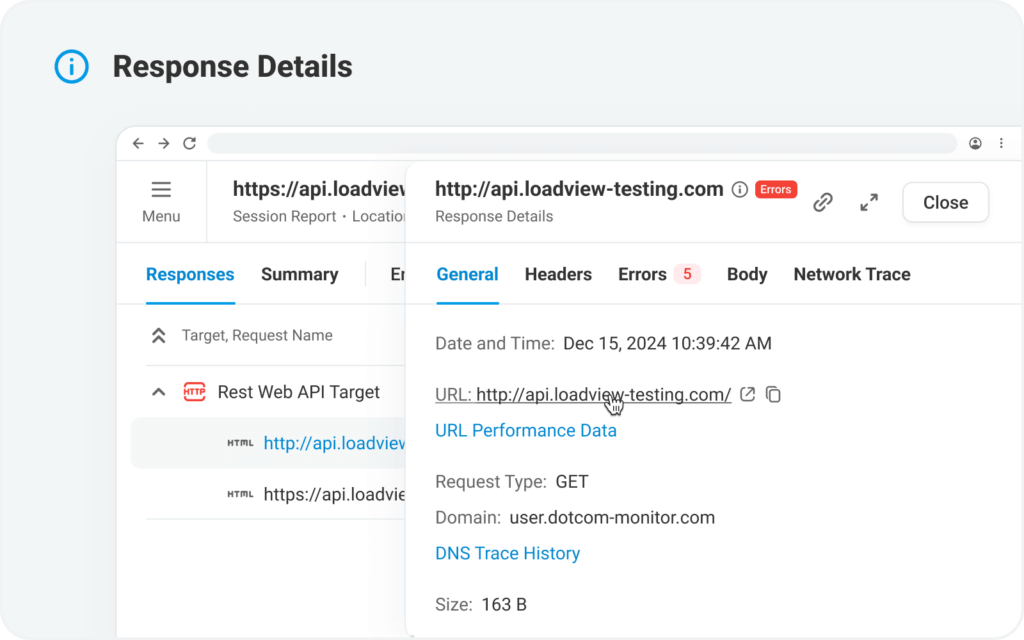 API report response details